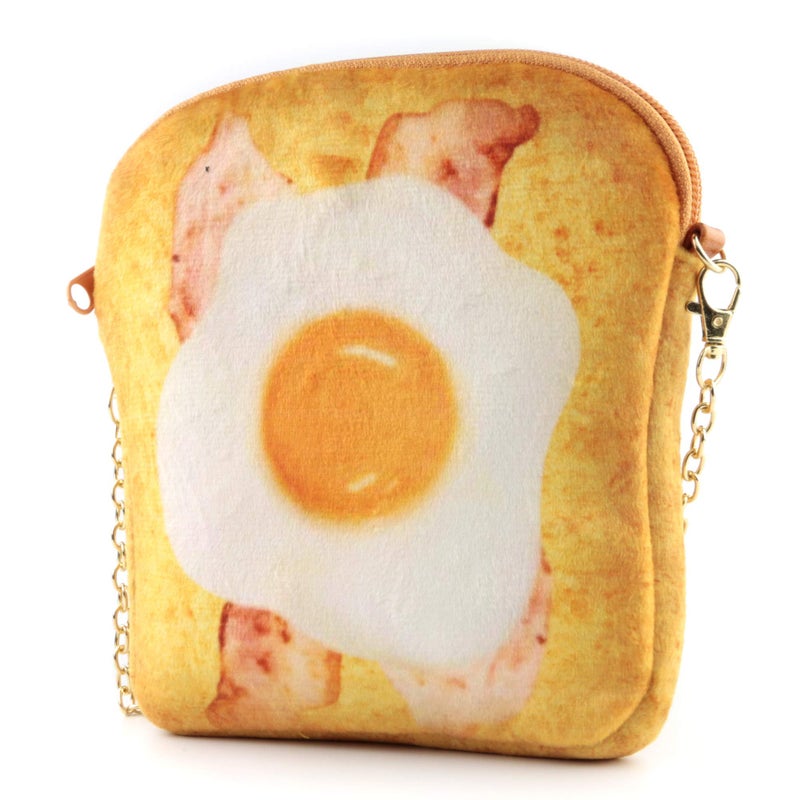 QiMing Fried Eggs Bacon barbecue Toast Shoulder Bag,Cute Plush Food Crossbody Handbag for Women - Image 2